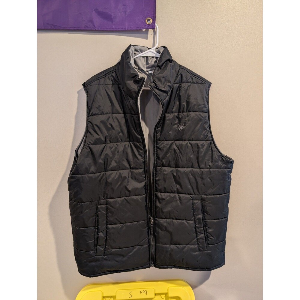 Ariat Mens XL Reversible Puffer Vest Black Grey Quilted Insulated Outdoors Hunt